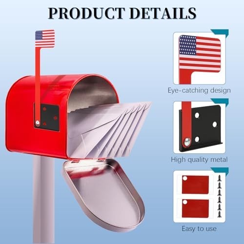 2 Pack Red Mailbox Flag Replacement Kit - Durable Metal Flags, Easy Install, All