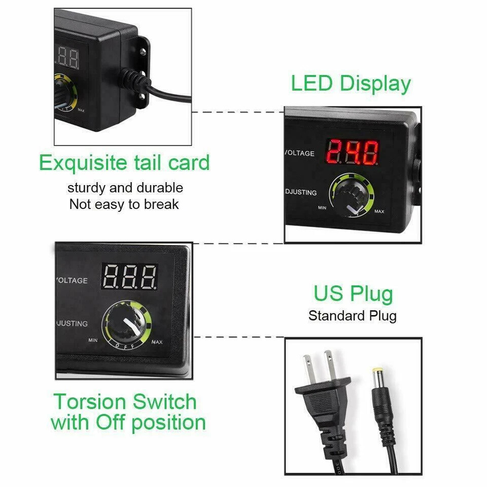 Adjustable Voltage 3 to 24V AC/DC Switch Power Supply Adapter with LED Displayme