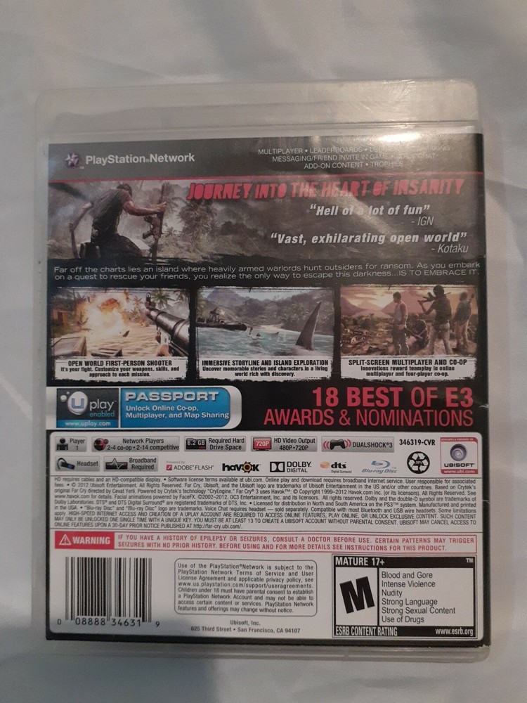 PS3 Far Cry 3 Case ONLY **NO GAME**
