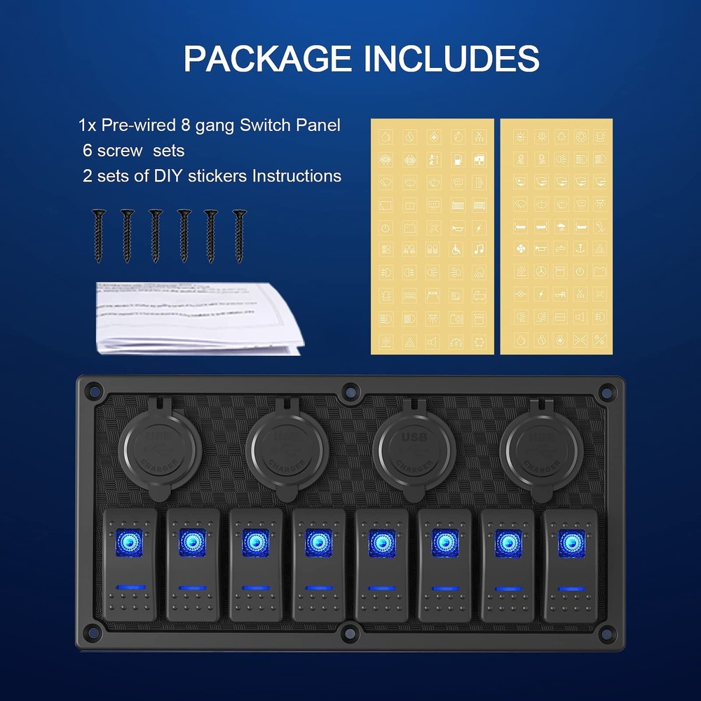 Marine Boat Rocker Switch Panel,Waterproof 8 Gang Toggle Switch Panel with Du...