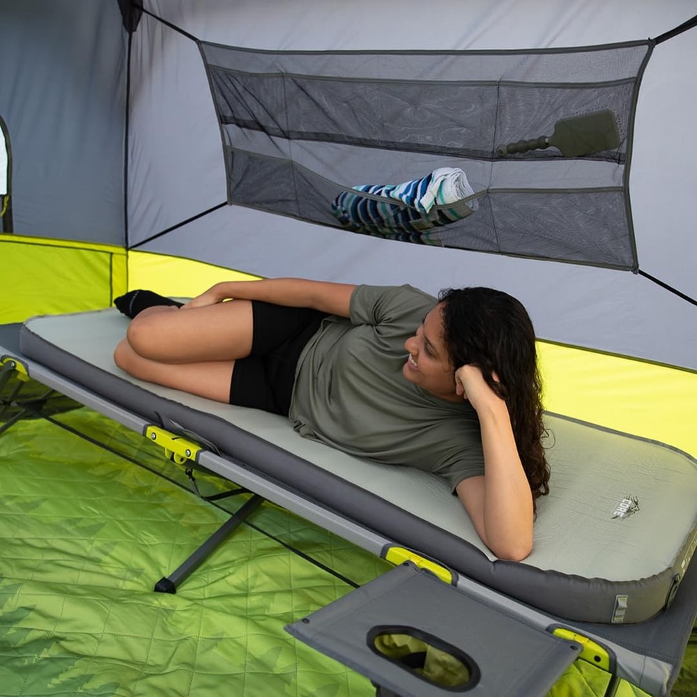 Folding Camping Cot | Extra Wide Heavy Duty Camp Cot with Removable Side Tabl...
