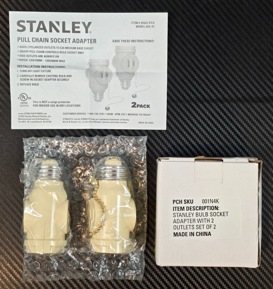 Stanley Set of 2 EK-01 Pull Chain Socket Adapter