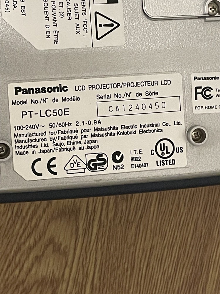 Panasonic LCD Projector Model PT-LC50E - with Power Cable & Remote - PAT Tested