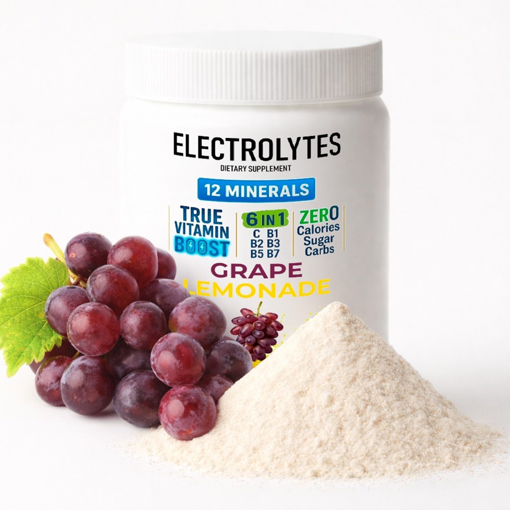 Electrolyte Complex Hydration Powder | 12 Minerals + 6 Vitamins | Grape Flavor
