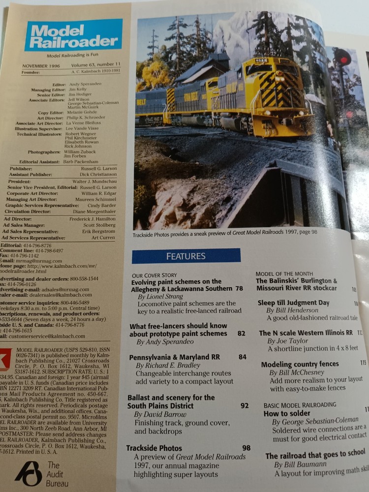 Model Railroader Magazine (November, 1996)