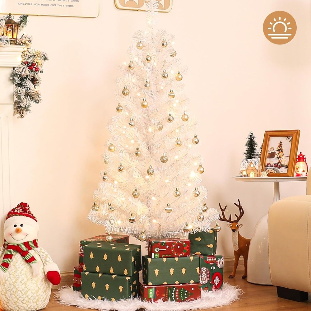 Decoway Pre-Lit Artificial Christmas Tree, Warm White Lights, Includes Stand, 4