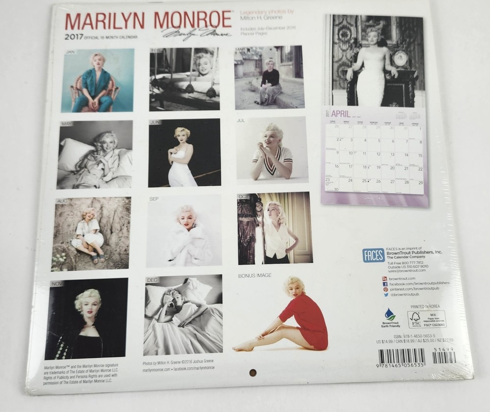 Marilyn Monroe 2017 Calendar 18 Months Sealed