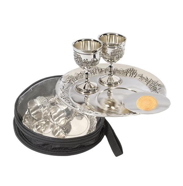 COMMUNION-SET-7" PLATE & 2 CUPS W/BAG-SILVER PLATED