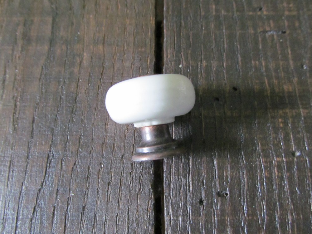 VTG White Ceramic Porcelain & Brass Knob Cabinet Pull Handle 7/8" Button
