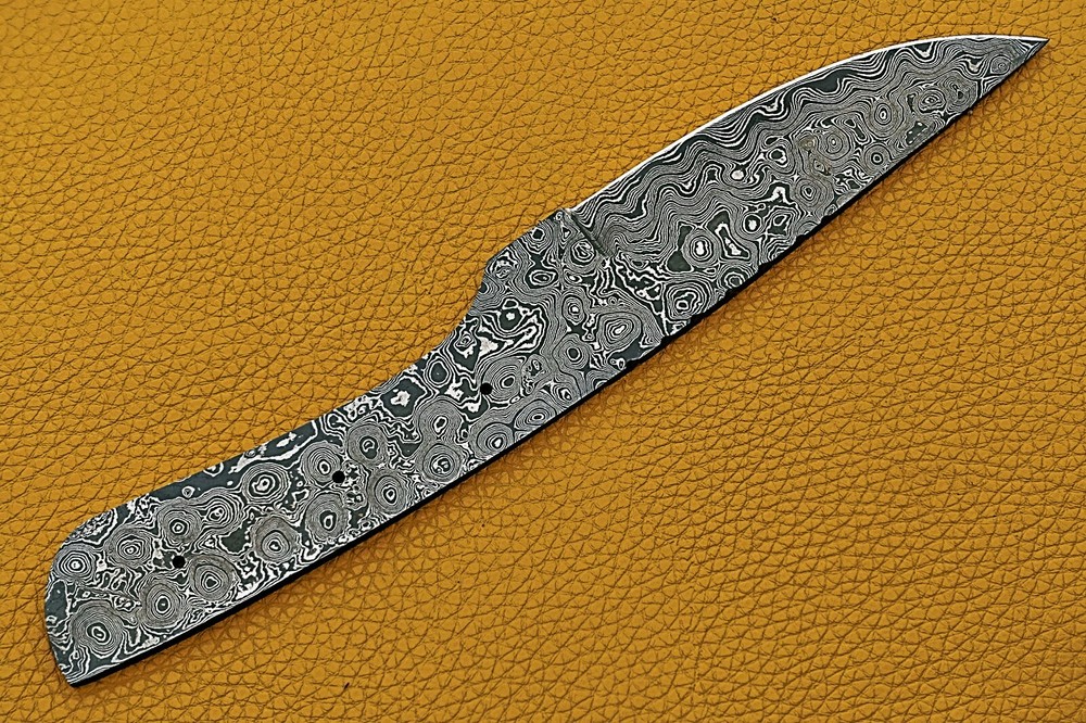 9" long Drop point blank blade hand forged rain drop pattern Damascus steel