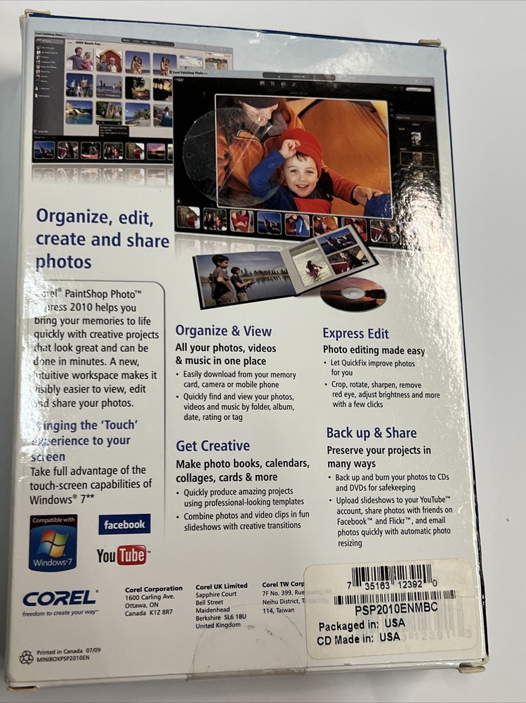 Corel PaintShop Photo Express 2010 Software For Microsoft Windows XP, 7 Used