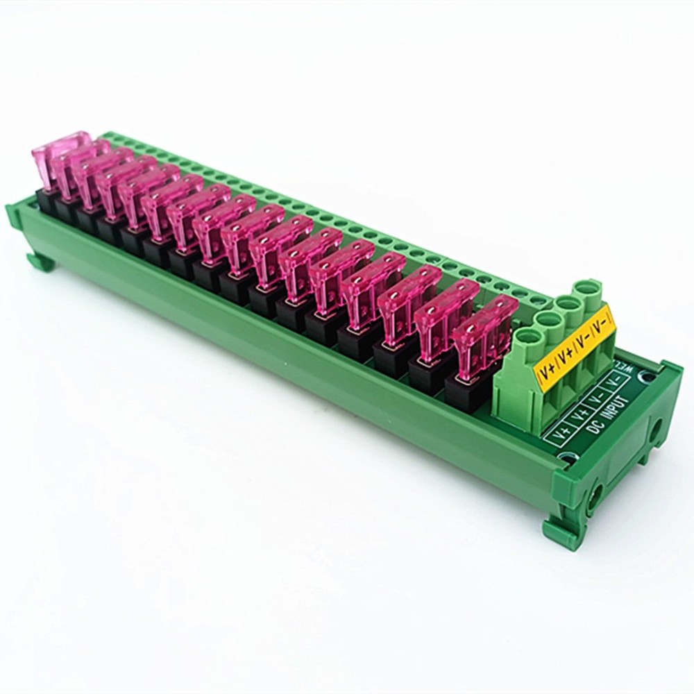 16 Position DIN Rail Mount DC Power Fuse Distribution Strip Module