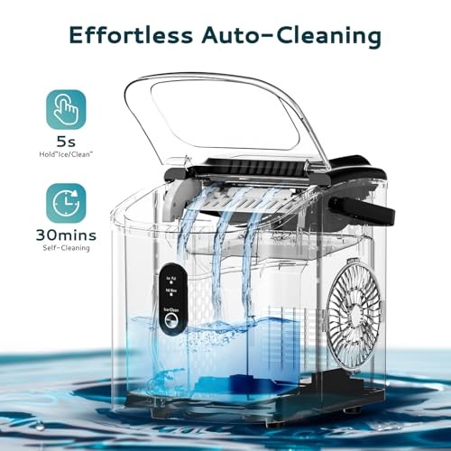 Ice Maker Countertop, Portable Ice Machine with Carry Handle 26.5lbs Silver