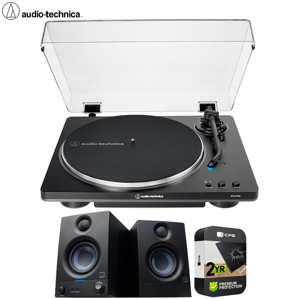 Audio-Technica Fully Automatic Belt-Drive Turntable Silver with Speaker Bundle
