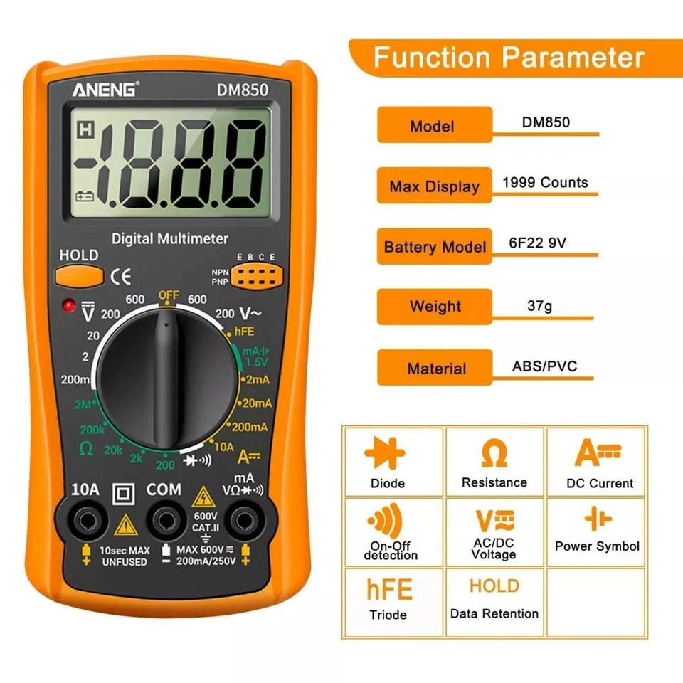 Professional Digital Multimeter Voltmeter Ohmmeter Ammeter Multi Tester Meter