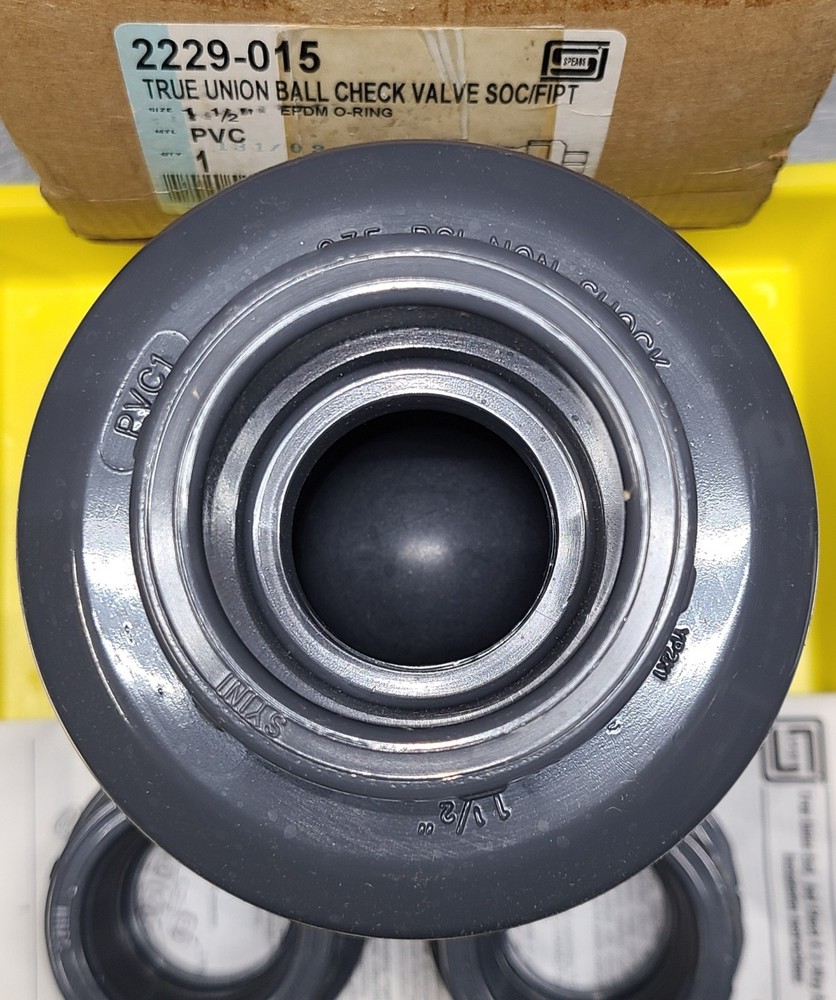 Spears 2229-015 PVC Ball Check Valve, 1-1/2" True Union, Socket & Thread Ends