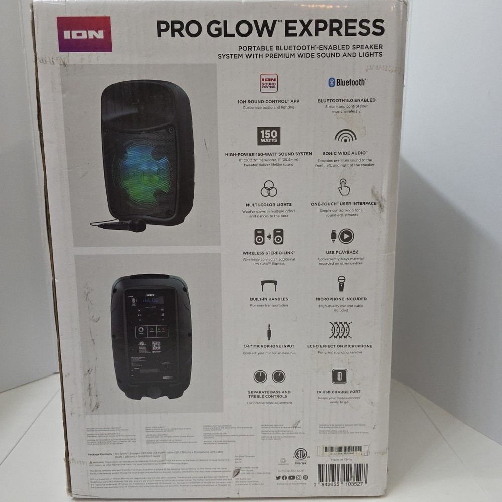 ION Audio IPA156 Pro Glow Express High-power Bluetooth-enabled Speaker System,