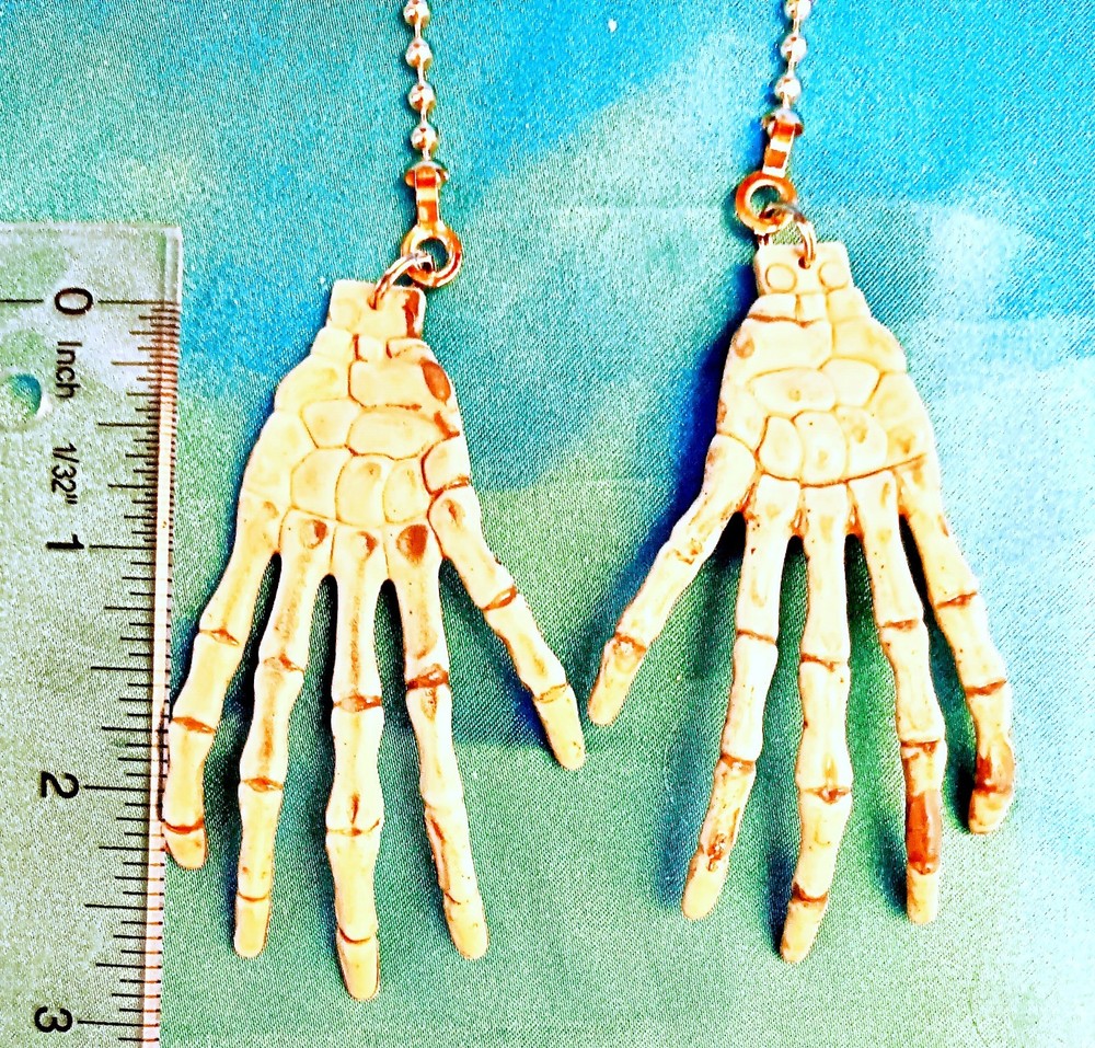 Set of Two ~ Skeleton Hands Gray Death Goth ~ Ceiling Fan Pulls