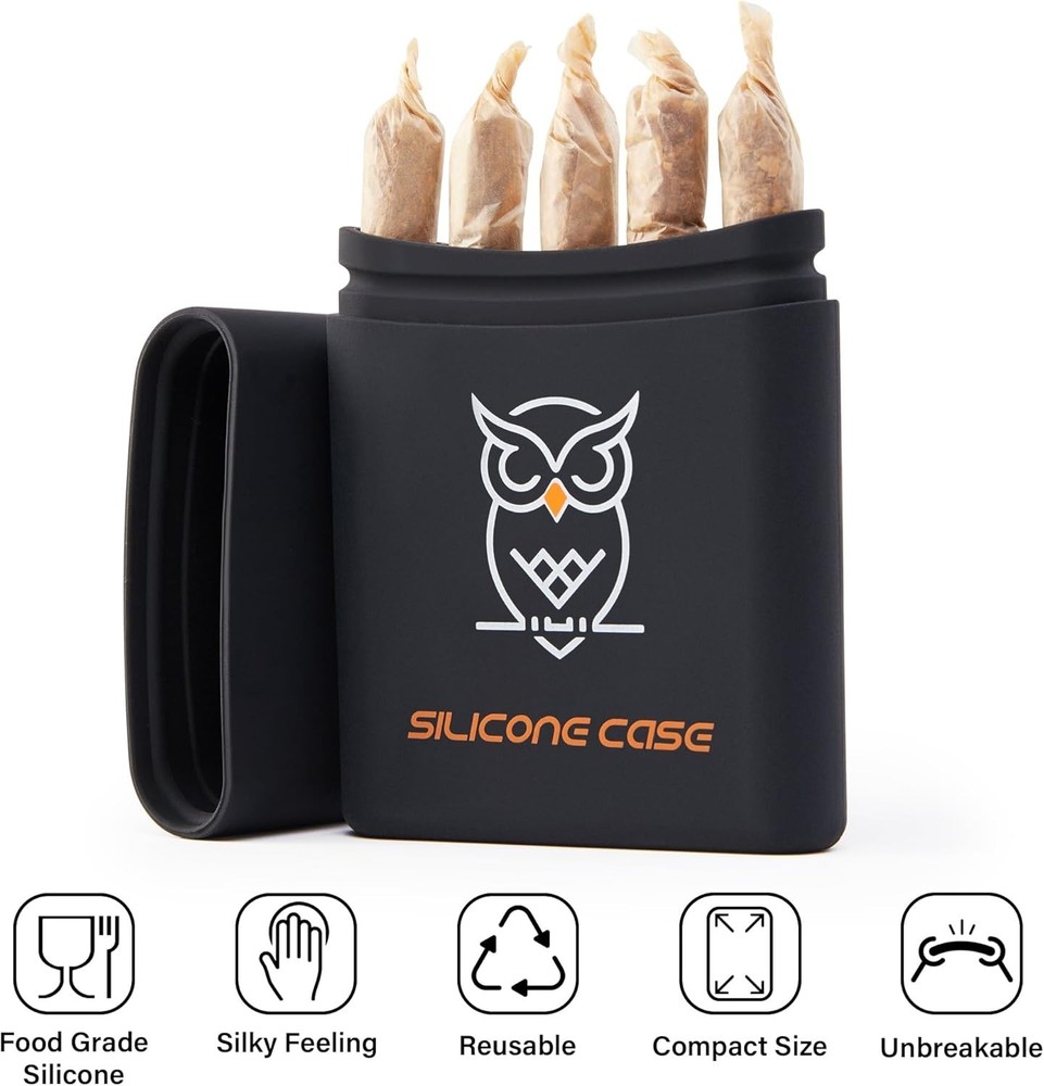 Black Silicone King Size Pre-Roll Cone Holder Case 5-Cone Storage Box Reusabl...