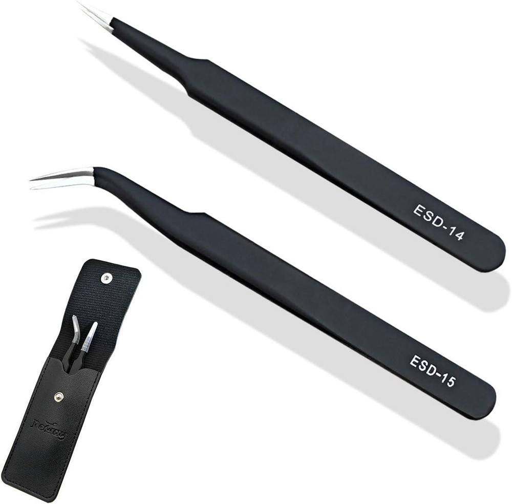 ESD anti Static Precision Electronics Tweezers Tools Kit,Non Magnetic Multi-Stan