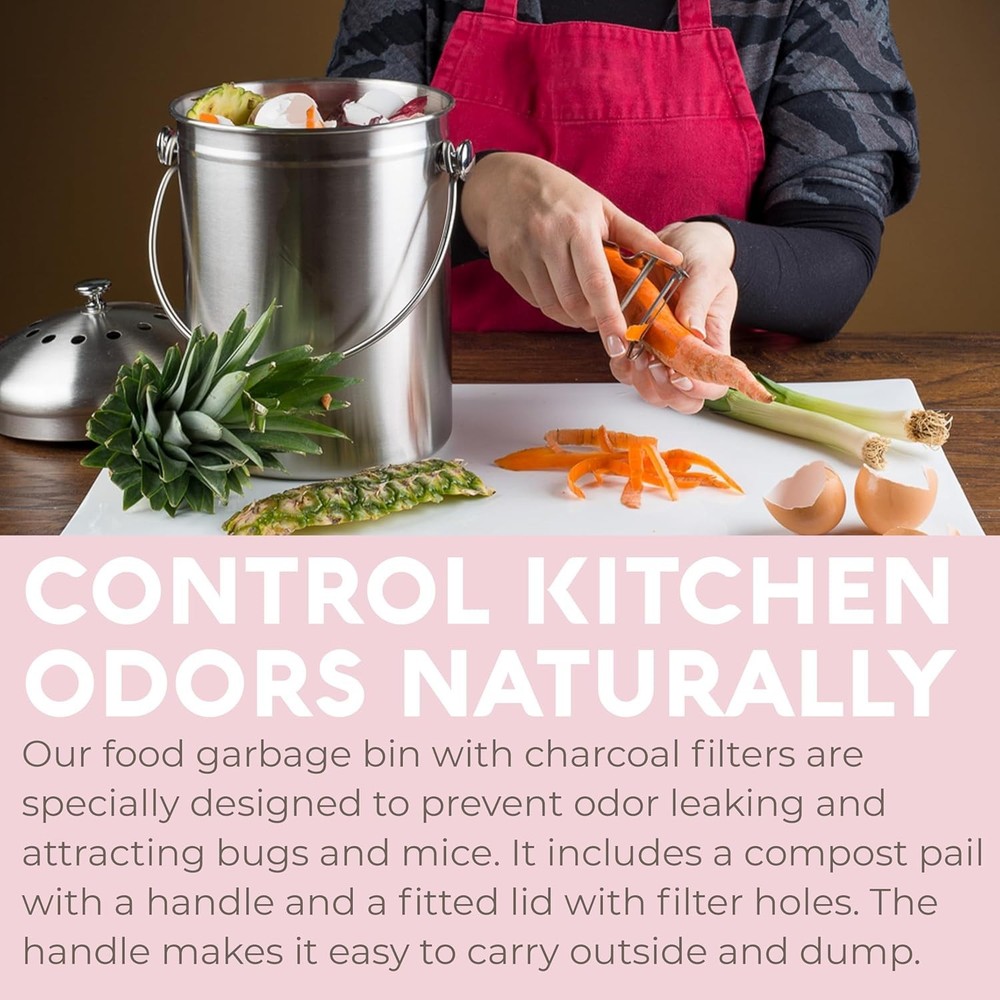 Durable 1.3 Gallon Stainless Steel Compost Bin - Eco-Friendly Kitchen Essential