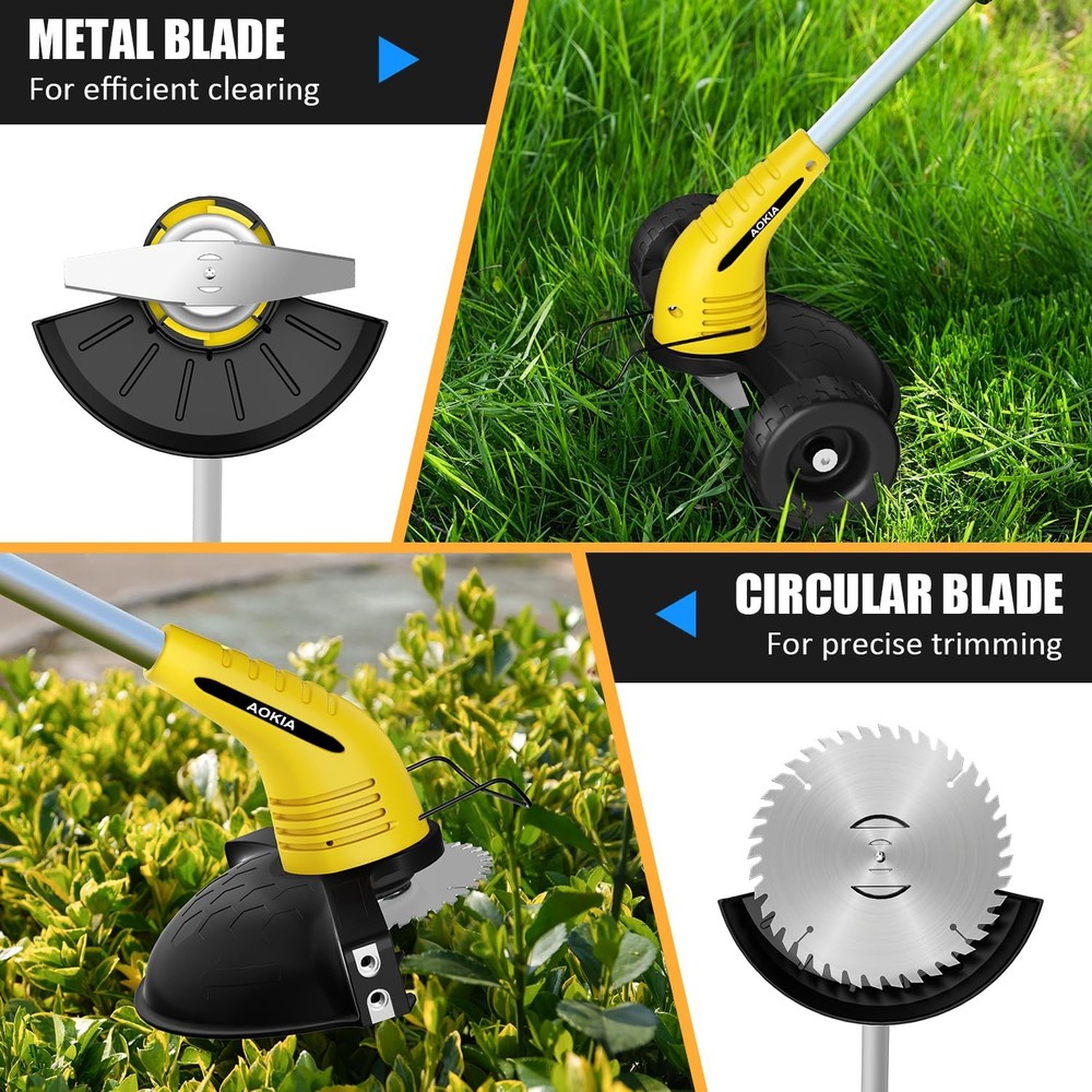 Electric Weed Wacker Cordless： String Trimmer with Roller 2Types Blades - 2.0...