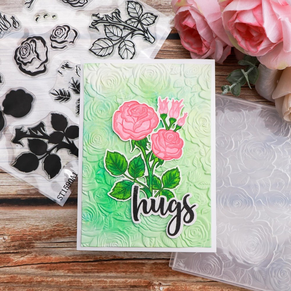 3D Embossing Folder for Card Making,Floral Pattern Clear Plastic Texture Fade...