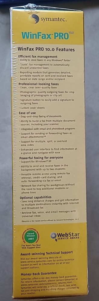 Symantec WinFax Pro 10.0 Fax Software Program app for Windows. New-Sealed Box