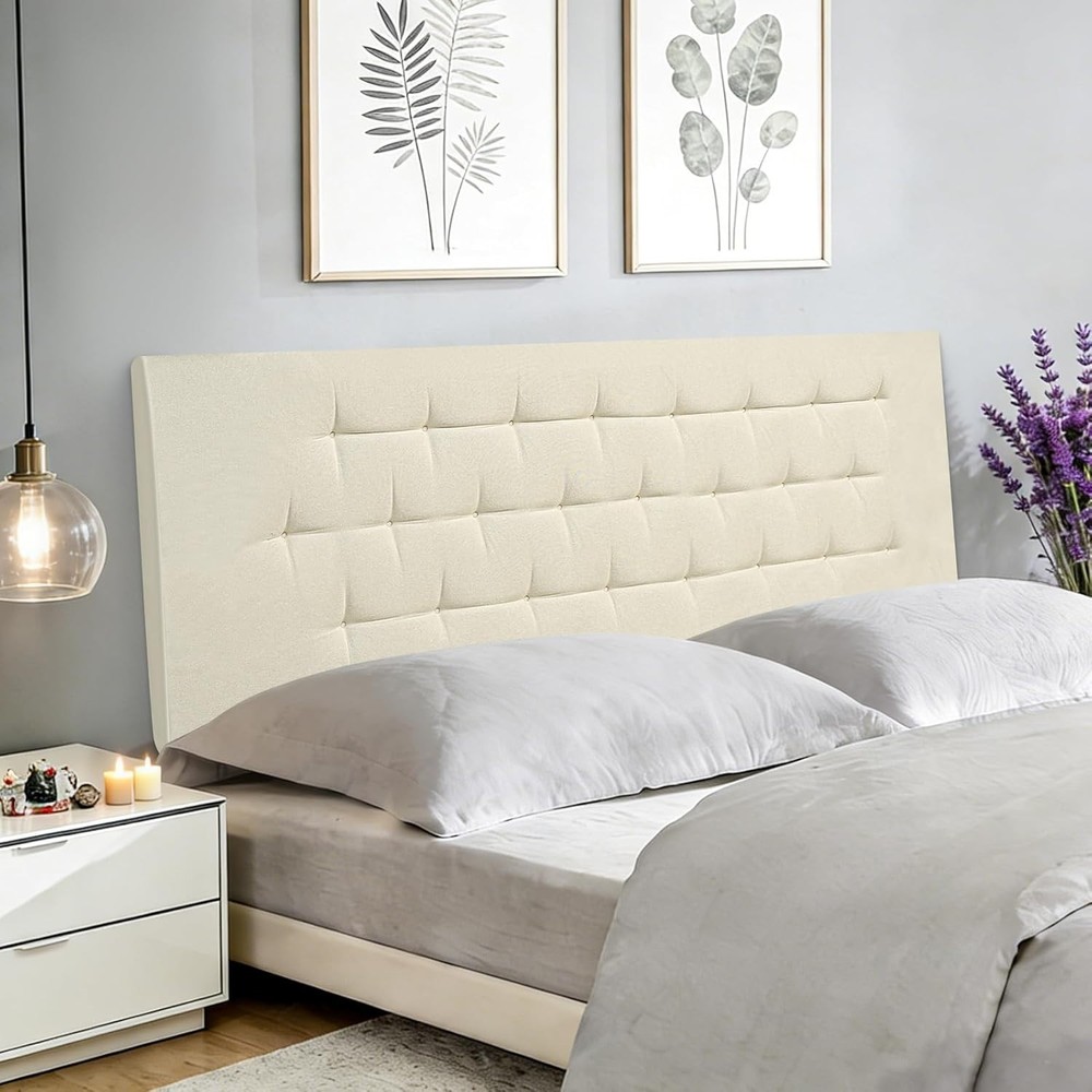 No-Tools Needed Queen Upholstered Headboard with Diamond Tufted Design in Beige