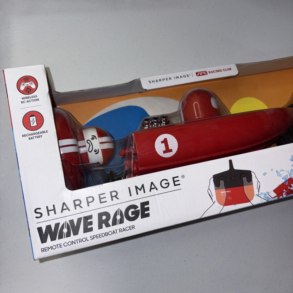 New Sharper Image WAVE RAGE Remote Control Red Speedboat Racer SIRC Racing