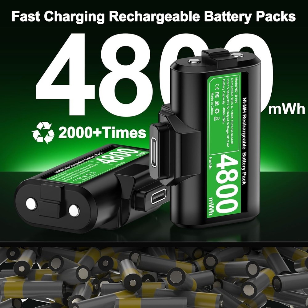 Rechargeable Xbox Controller Battery Pack with 4 Back Covers and a USB C Char...