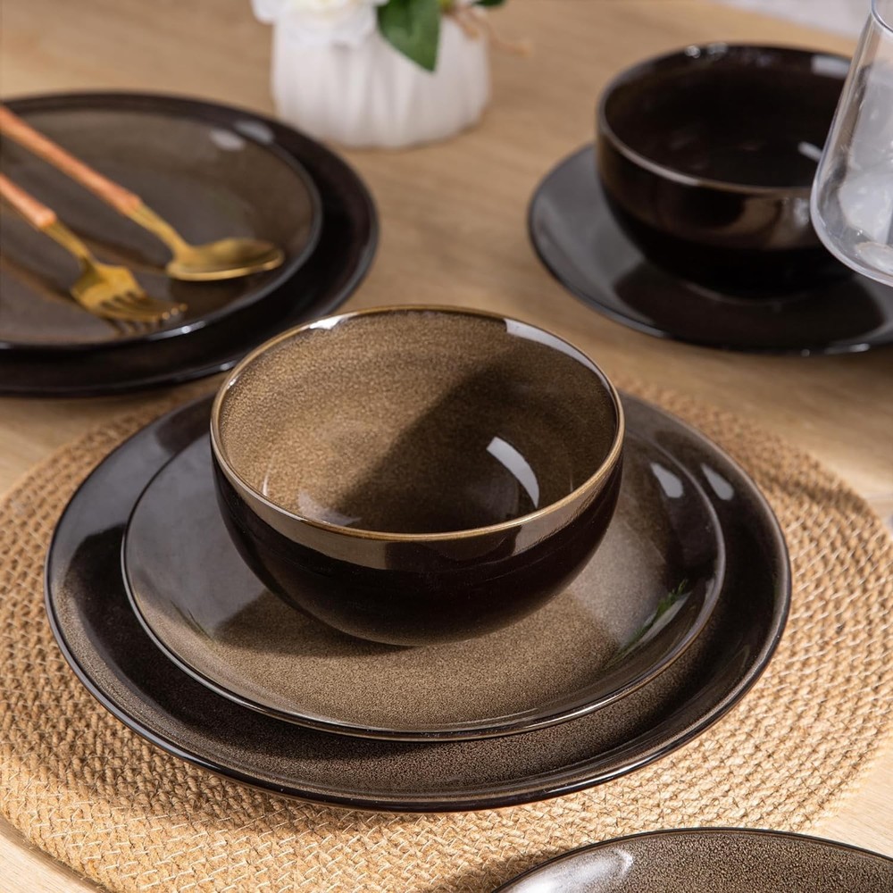 Ceramic Dinnerware Sets for 6,Stoneware Plates and Bowls Sets,Handmade Reacti...