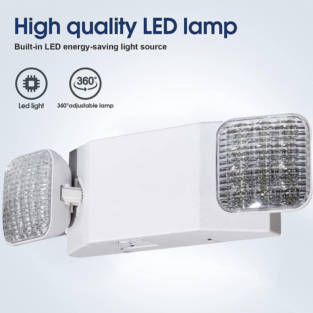 LED Emergency Exit Light Battery Backup & Adjustable Two Heads, UL 924-Listed