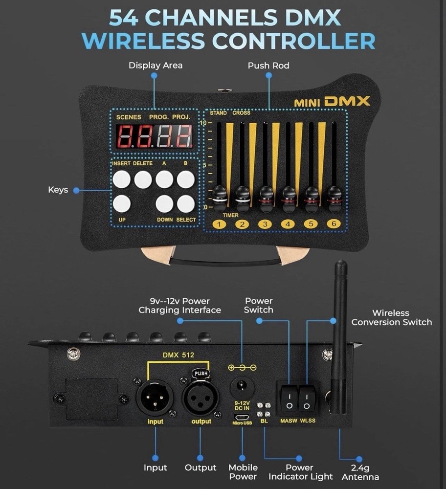 DMX Controller Mini Portable DMX 512 Controller with 3Pcs DMX Controller Dfi DJ