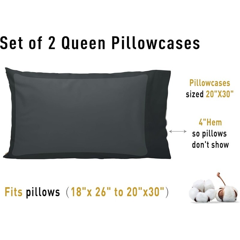 Breathable Cotton Pillowcase Set Queen Soft Comfortable Bed Covers 200TC Durable