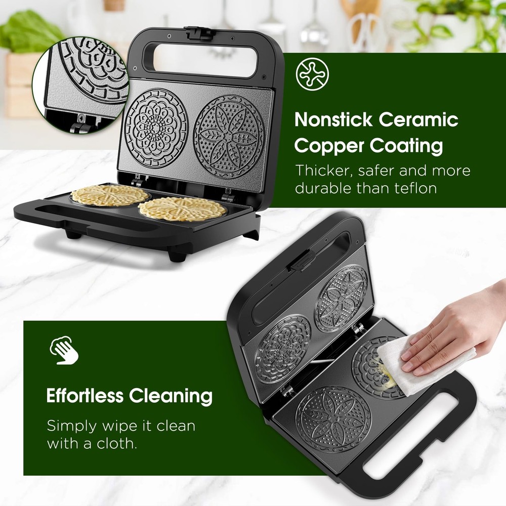 Pizzelle Maker Machine Mini Non-stick Electric 2 * 4" Ceramic Coating
