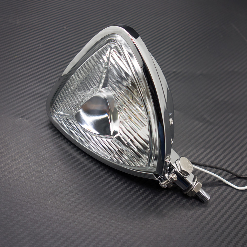 Chrome Motorcycle Triangle Headlight Lamp Flat Back For Harley Honda Suzuki