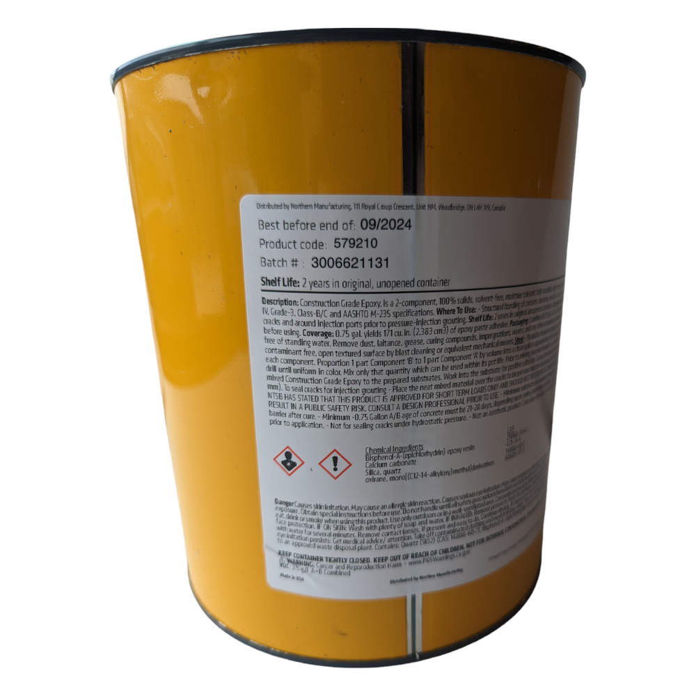 Construction Grade Epoxy paste adhesive Northern MFG 579215 components A B