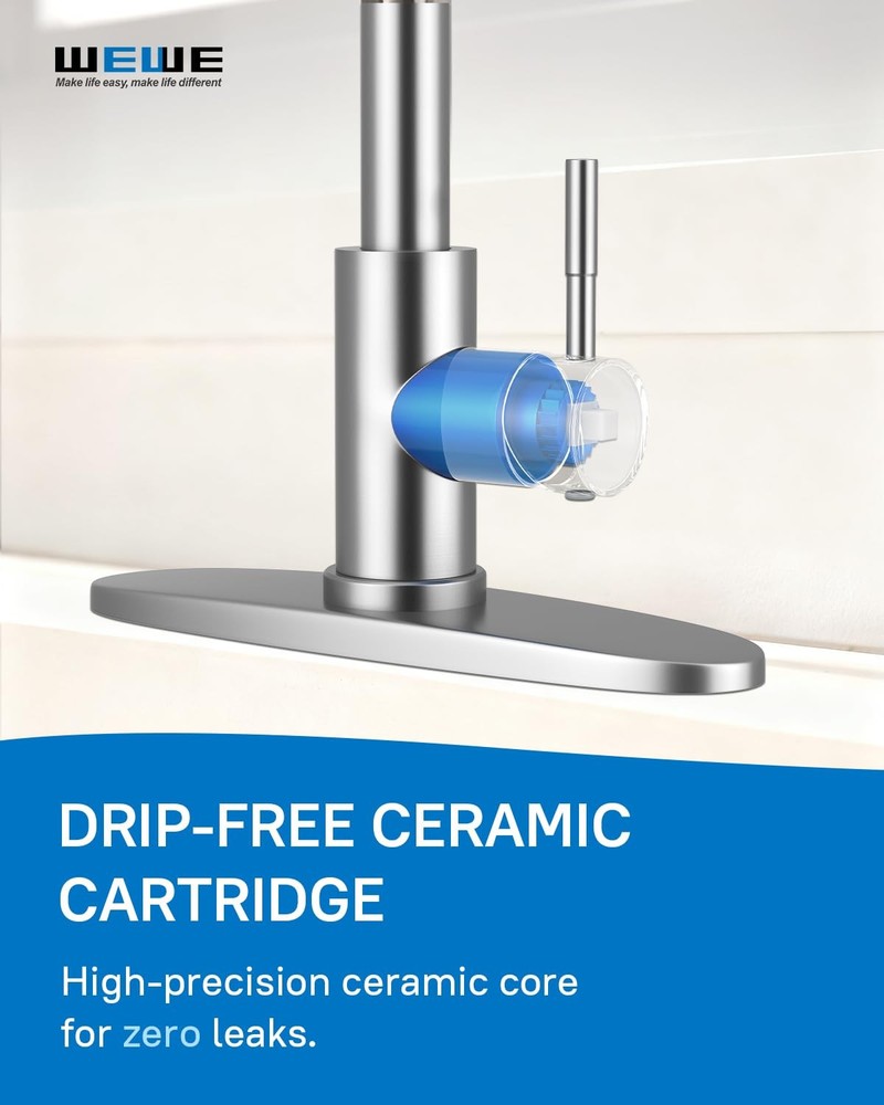 Single Handle Pull Down Kitchen Faucet, High Arc Brushed Nickel Stainless Ste...