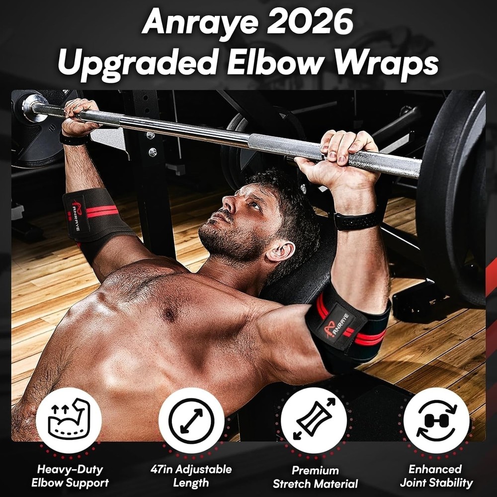 Elbow Wraps for Weightlifting 47" Adjustable Compression Straps & Brace for ...