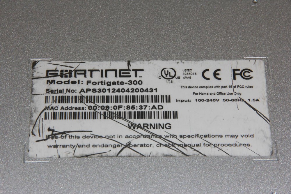 FORTINET FORTIGATE-300 Firewall "TESTED" Reset to Default