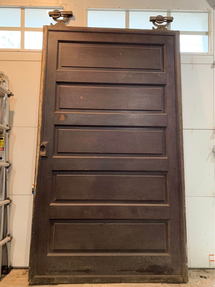 48x83” Locking Victorian 5-Panel Pocket Door w/ Rollers
