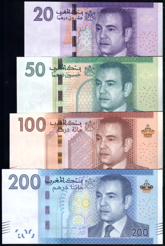 MOROCCO SET 20, 50, 100, 200 DIRHAMS 2012 P-74, 75, 76, 77 UNC