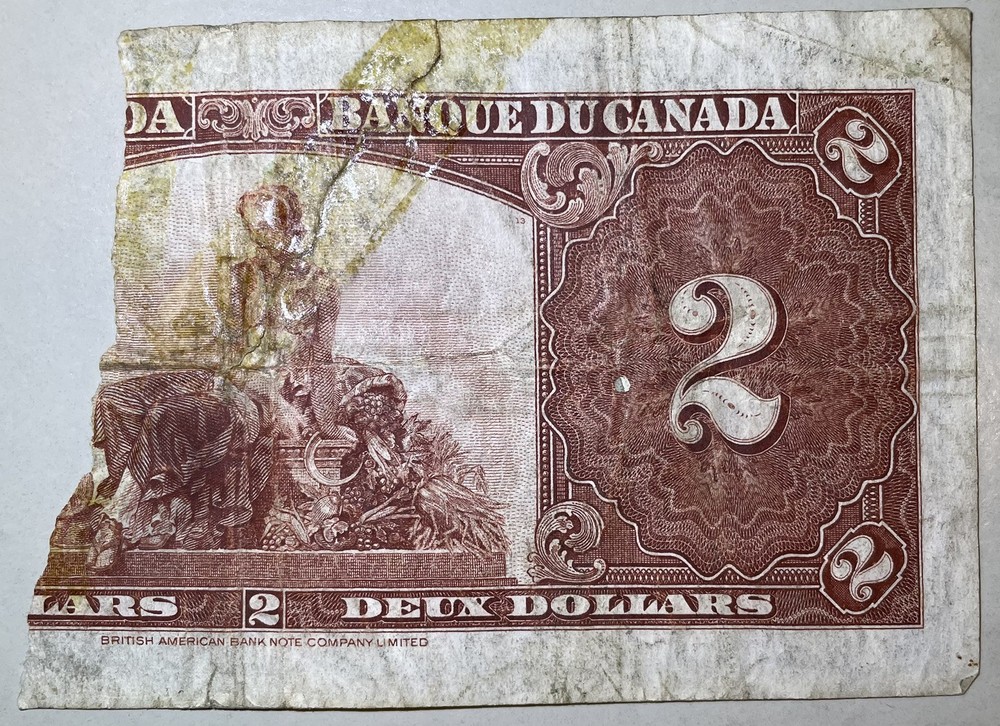 1937 Canada 2 Dollars (damaged) Banknote