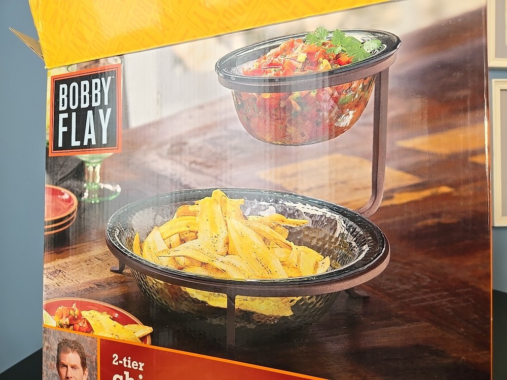Bobby Flay 2 Tier Chip & Dip Server 10" & 6" Diameter 8" Tall