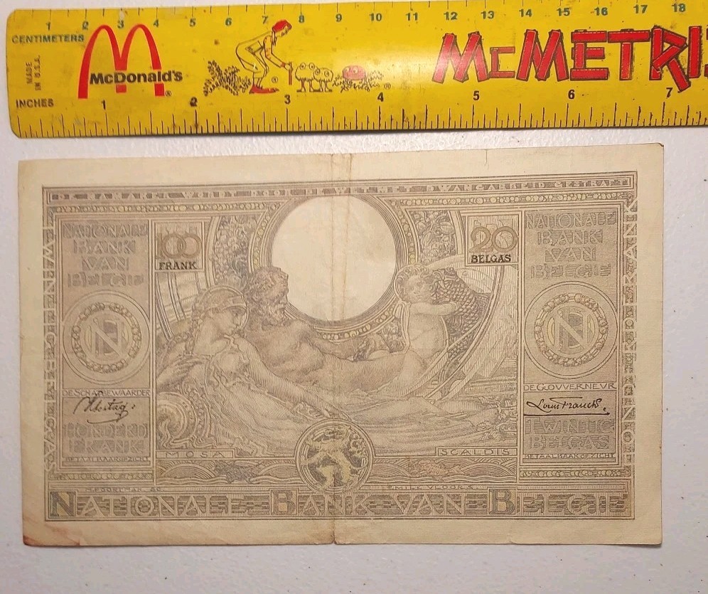 1937 Belgium 100 Francs Note; Pick 107 Nice aVF