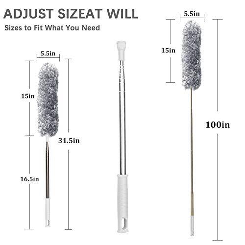 Microfiber Feather Duster Extendable Duster with 100 inches Extra Long Gray