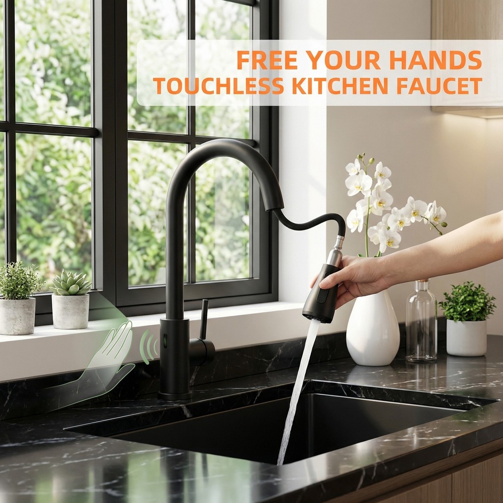 Hands-Free Touchless Kitchen Faucet with Pull Down Sprayer – Smart Motion Sensor