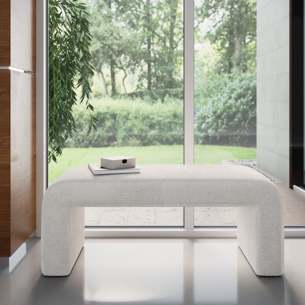 Sophia Modern Luxury Curved Upholstered Waterfall Jacquard Bench - Small