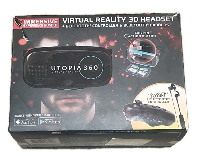 ReTrak Virtual Reality Headset Utopia 360 Degree 3D VR Headset With Controller.